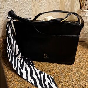 Radley Double Zipper leather Purse Black Handbag‎ with Zebra Scarf